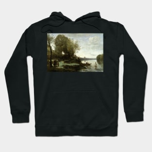 River with a Distant Tower by Jean-Baptiste-Camille Corot Hoodie